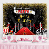 Lofaris Lets Camera Party Red Carpet Gold Glitter Birthday Backdrop